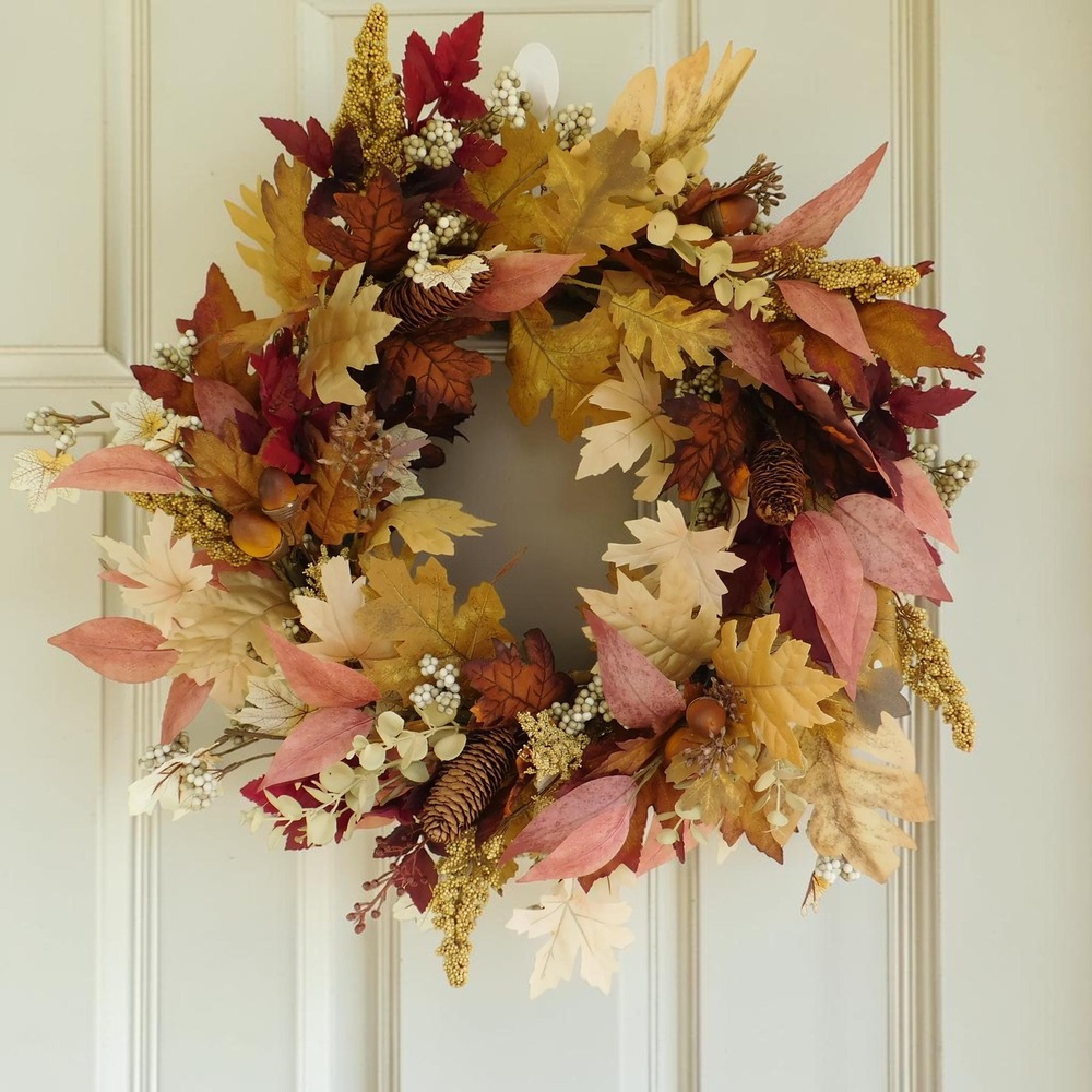 Fall Wreath for Front Door, Burgund, Mauve, Cream and Beige Neutral  Wreath